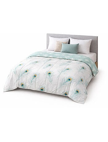 Couette ultra légère imprimée Plumes Paon / Plumes - 2 personnes 220 x 240 - spécial été - mortreux