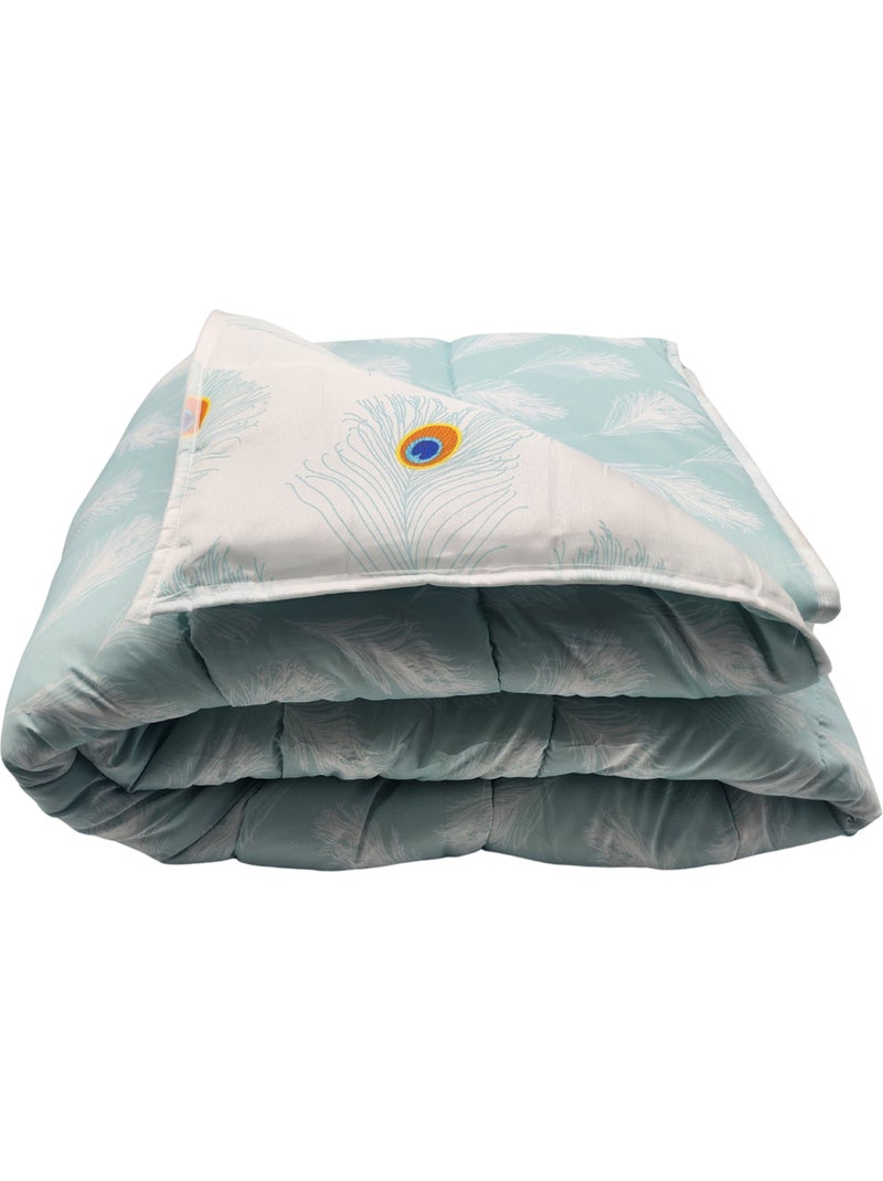 Couette ultra légère imprimée Plumes Paon / Plumes - 2 personnes 220 x 240 - spécial été - mortreux Blanc Vert Blanc - Kiabi