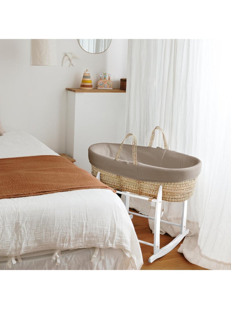 Couffin Avec Support à Bascule Blanc, Habillage en Coton Bio Beige - Kiabi