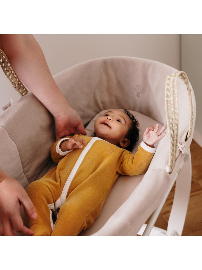 Couffin Avec Support à Bascule Blanc, Habillage en Coton Bio Beige - Kiabi