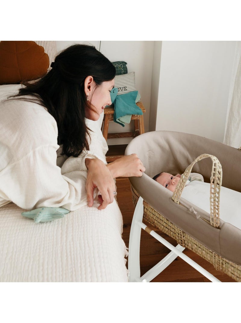 Couffin Avec Support à Bascule Blanc, Habillage en Coton Bio Beige - Kiabi