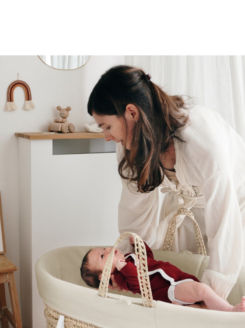 Couffin Avec Support à Bascule Blanc, Habillage en Coton Bio Blanc cassé - Kiabi