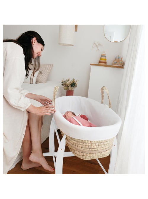 Couffin Avec Support à Bascule Blanc, Habillage en Coton Bio - Kiabi