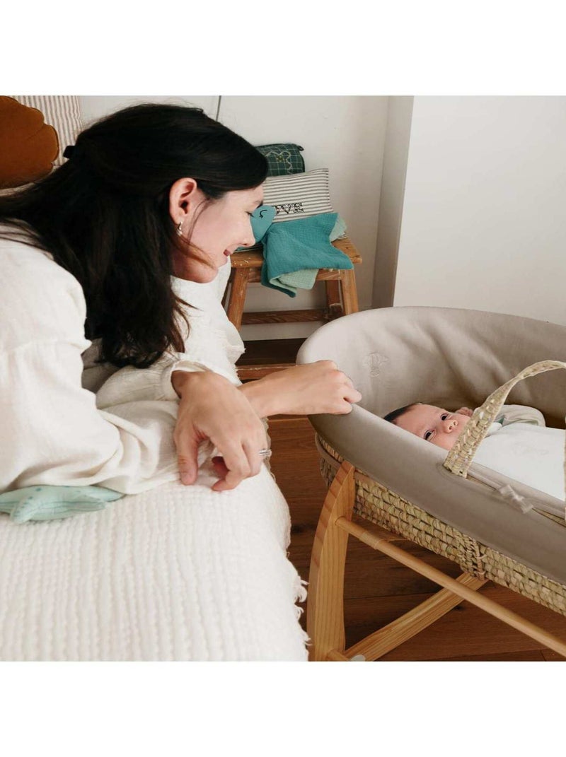 Couffin Avec Support à Bascule Bois, Habillage en Coton Bio Beige - Kiabi