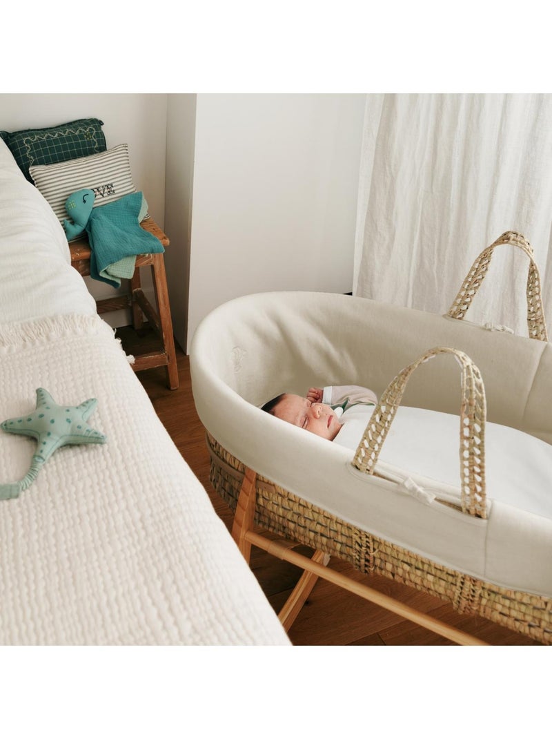 Couffin Avec Support à Bascule Bois, Habillage en Coton Bio Blanc cassé - Kiabi