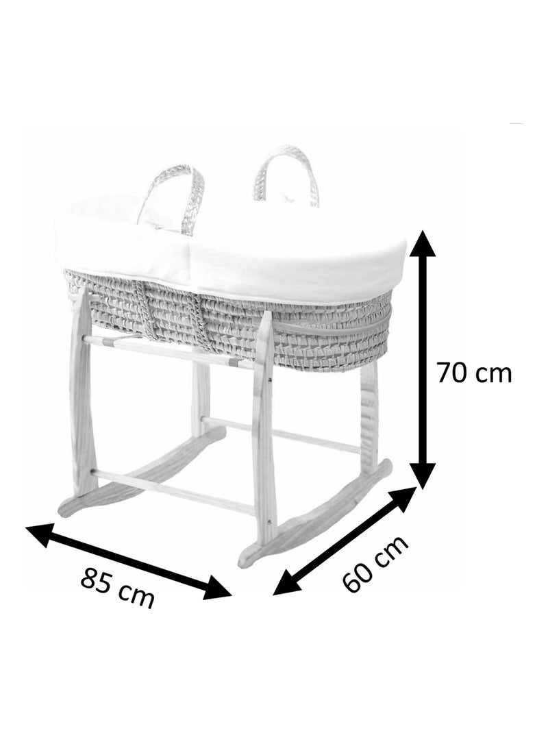 Couffin Avec Support à Bascule Bois, Habillage en Coton Bio Gris - Kiabi