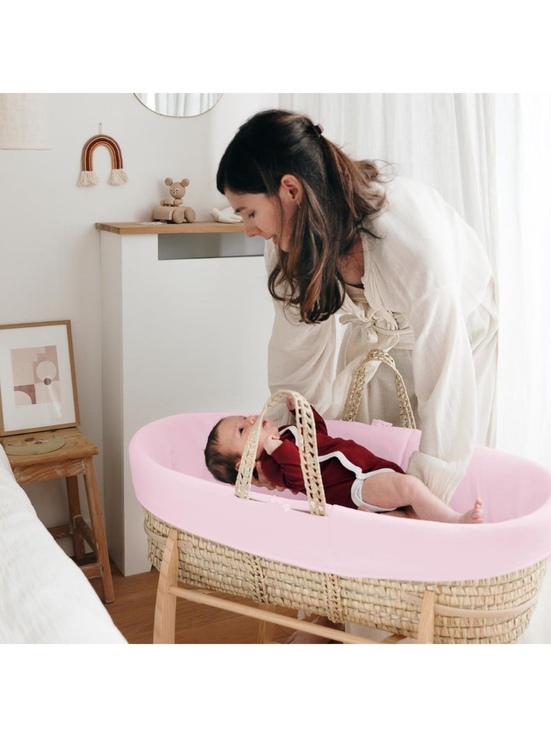 Couffin Avec Support à Bascule Bois, Habillage en Coton Bio Rose clair - Kiabi