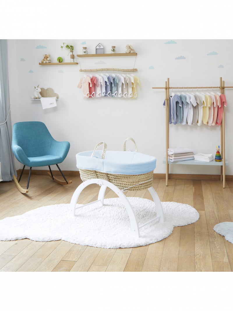 Couffin avec Support Réversible Blanc, Habillage Coton Bio Bleu clair - Kiabi