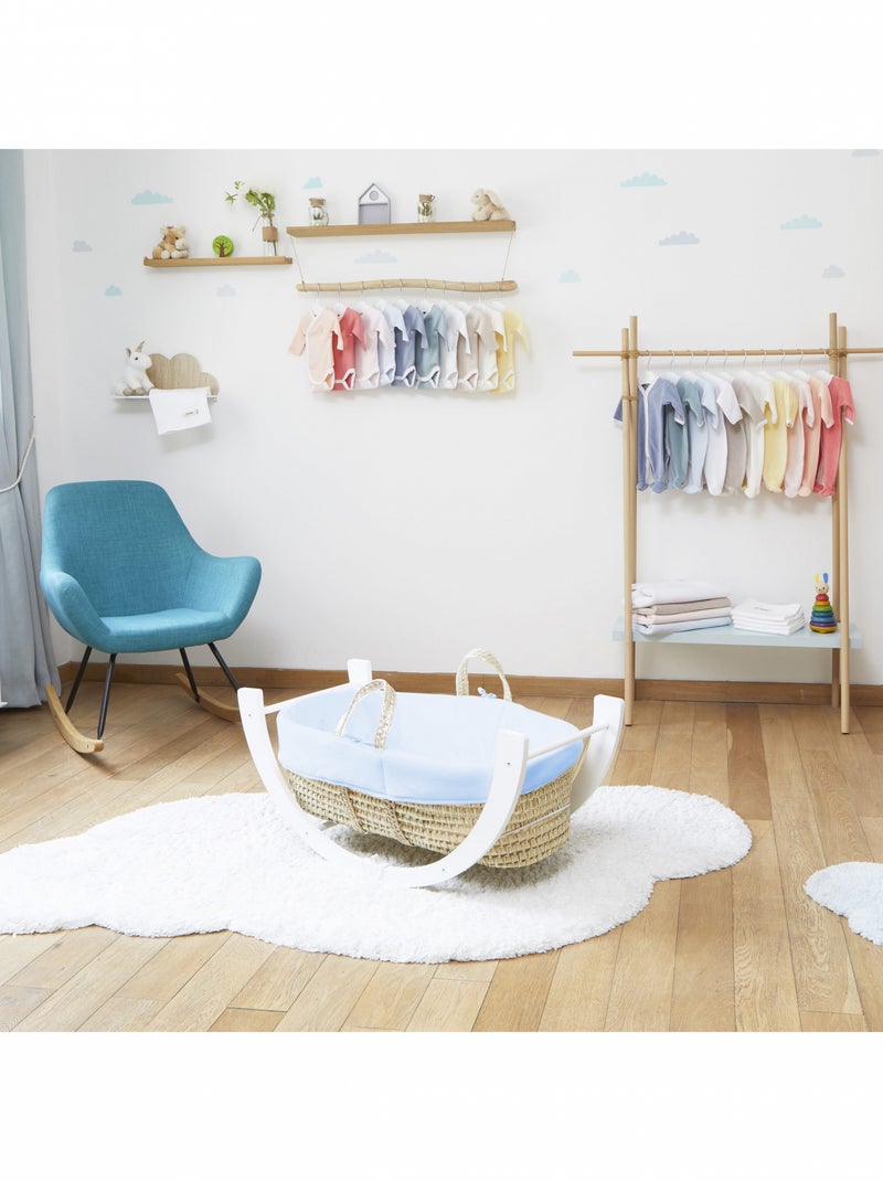 Couffin avec Support Réversible Blanc, Habillage Coton Bio Bleu clair - Kiabi