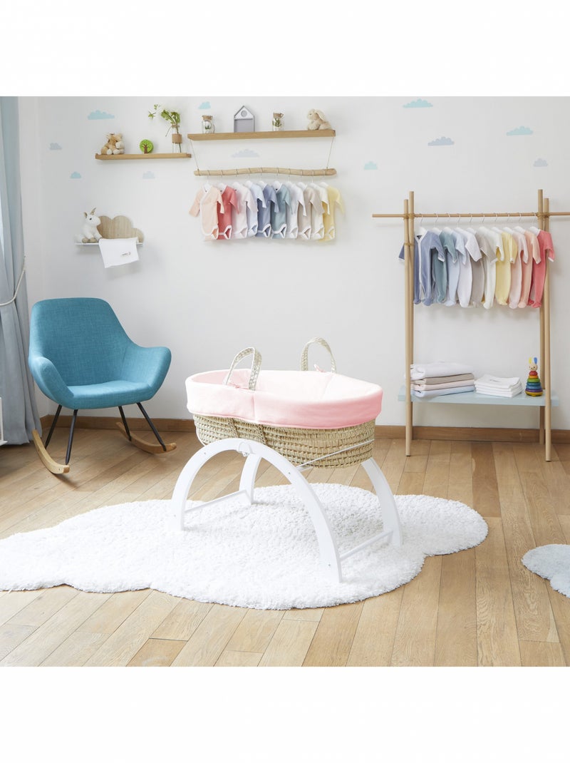 Couffin avec Support Réversible Blanc, Habillage Coton Bio Rose clair - Kiabi