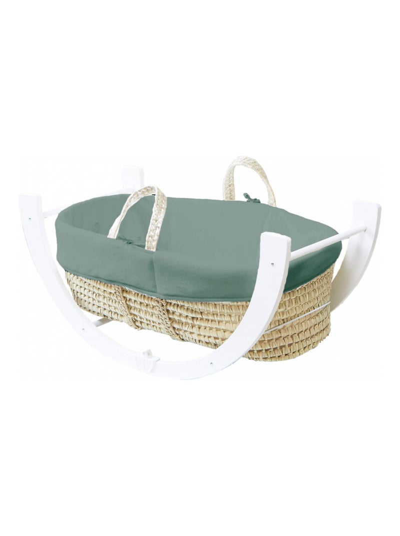 Couffin avec Support Réversible Blanc, Habillage Coton Bio Vert forêt - Kiabi