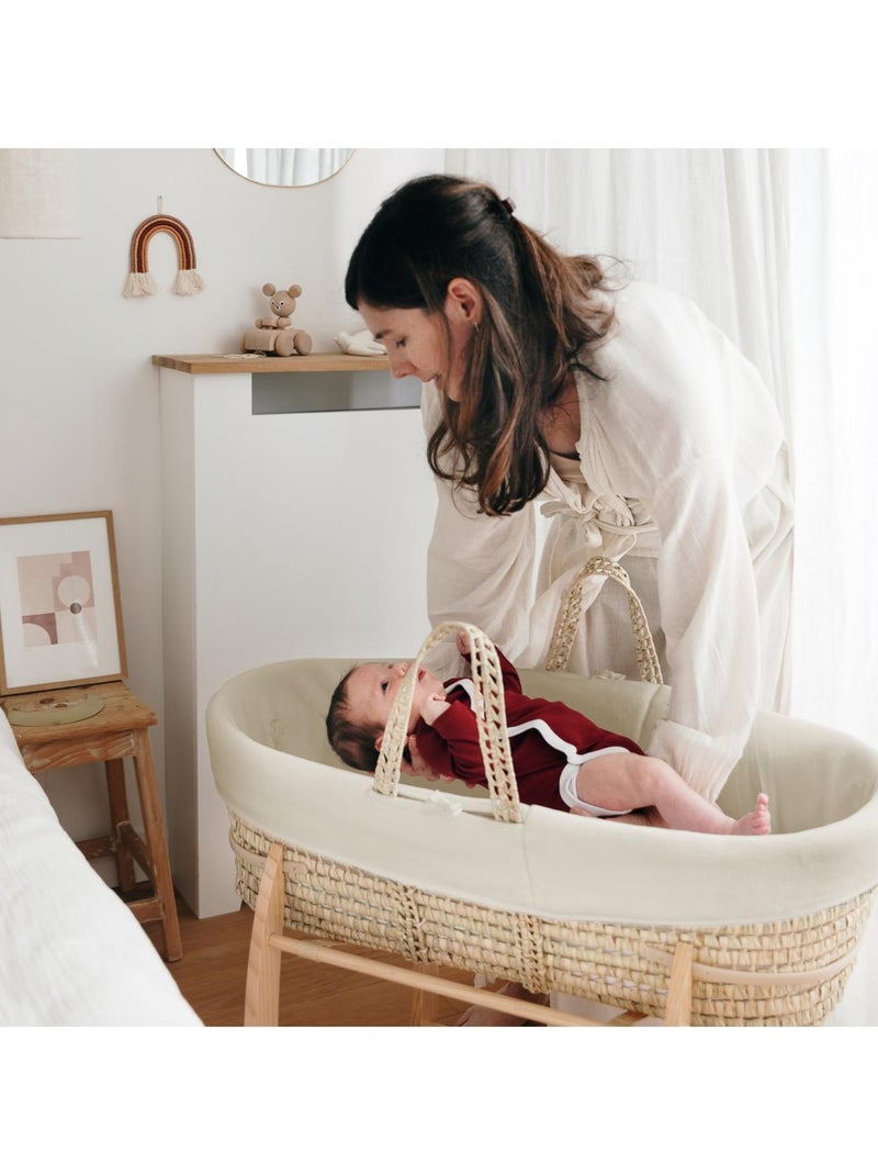 Couffin bébé avec Matelas, Habillage en Velours - Coton Bio Blanc cassé - Kiabi