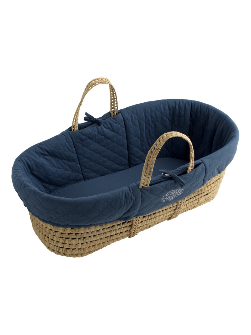 Couffin bébé en fibres naturelles avec habillage tissu - Bleu - Kiabi