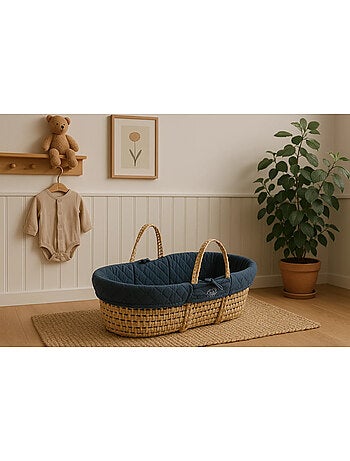 Couffin bébé en fibres naturelles avec habillage tissu - SAUTHON