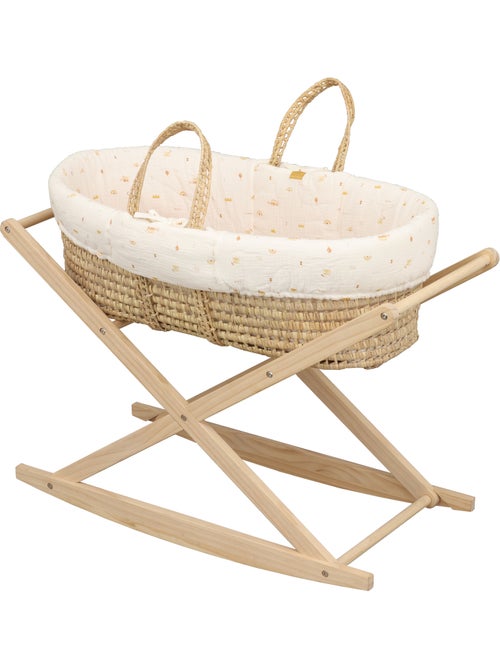 Couffin bébé en fibres naturelles et habillage tissu avec support en pin massif - SAUTHON - Kiabi