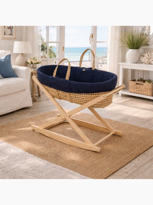 Couffin bébé en fibres naturelles et habillage tissu avec support en pin massif - SAUTHON - Kiabi