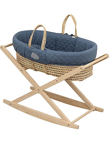 Couffin bébé en fibres naturelles et habillage tissu avec support en pin massif - SAUTHON