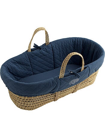 Couffin bébé en fibres naturelles et habillage tissu avec support en pin massif - SAUTHON