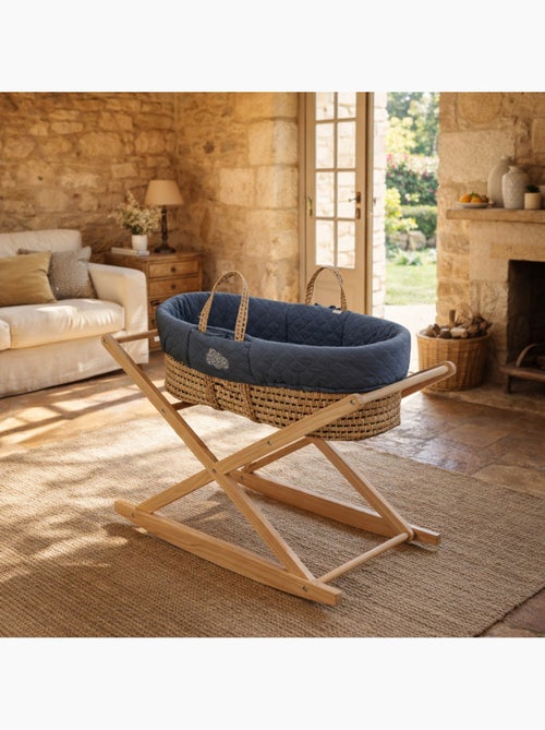 Couffin bébé en fibres naturelles et habillage tissu avec support en pin massif - SAUTHON - Kiabi