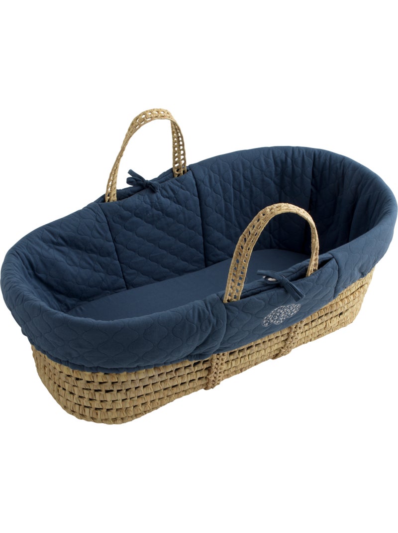 Couffin bébé en fibres naturelles et habillage tissu avec support en pin massif - SAUTHON Bleu - Kiabi