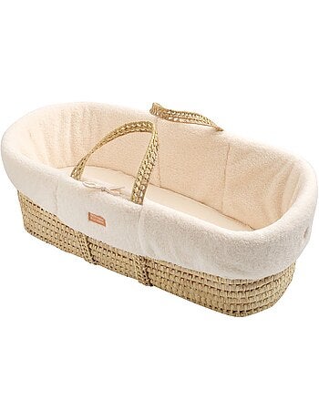 Couffin bébé en fibres naturelles et habillage tissu avec support en pin massif - SAUTHON