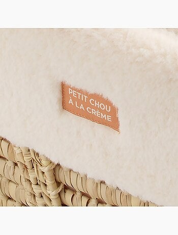Couffin bébé en fibres naturelles et habillage tissu avec support en pin massif - SAUTHON