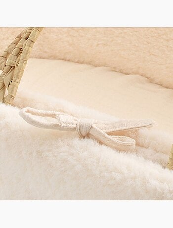 Couffin bébé en fibres naturelles et habillage tissu avec support en pin massif - SAUTHON