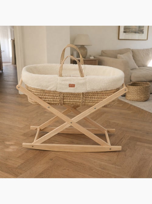 Couffin bébé en fibres naturelles et habillage tissu avec support en pin massif - SAUTHON - Kiabi