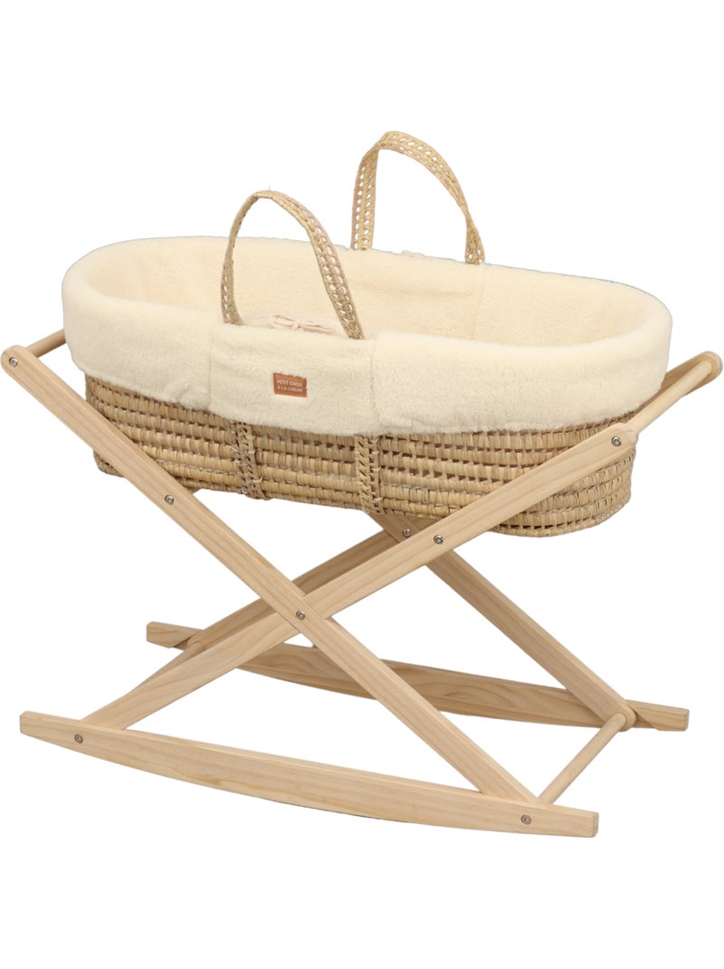 Couffin bébé en fibres naturelles et habillage tissu avec support en pin massif - SAUTHON Ecru - Kiabi