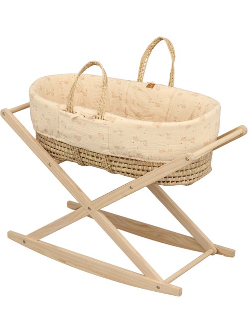 Couffin bébé en fibres naturelles et habillage tissu avec support en pin massif - SAUTHON - Kiabi