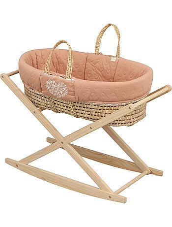 Couffin bébé en fibres naturelles et habillage tissu avec support en pin massif - SAUTHON