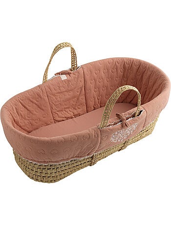 Couffin bébé en fibres naturelles et habillage tissu avec support en pin massif - SAUTHON