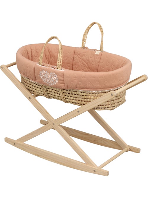 Couffin bébé en fibres naturelles et habillage tissu avec support en pin massif - SAUTHON - Kiabi