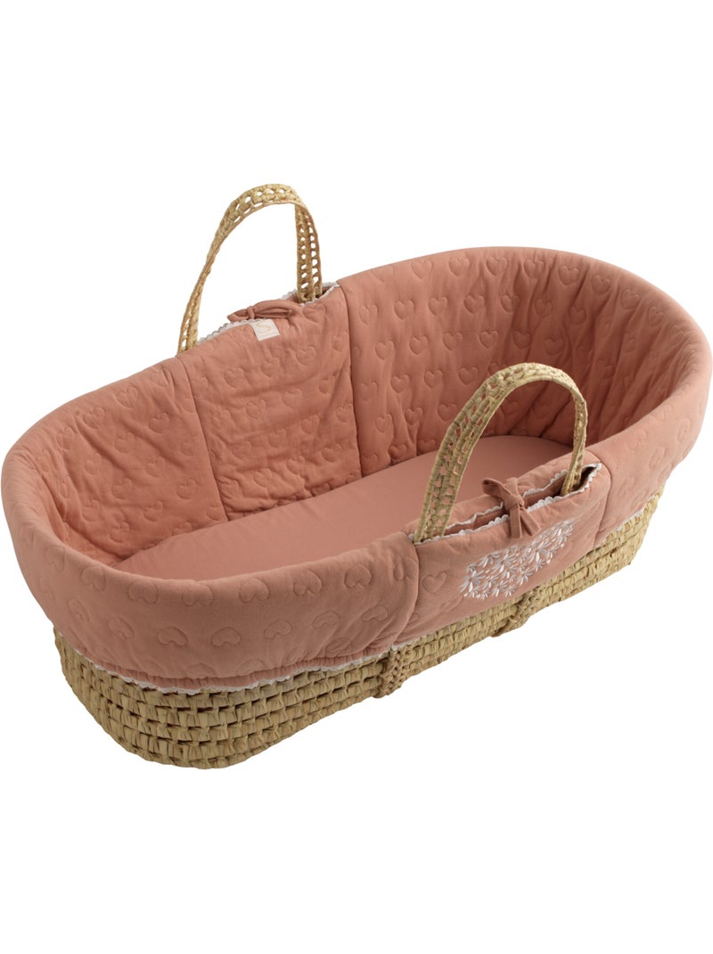 Couffin bébé en fibres naturelles et habillage tissu avec support en pin massif - SAUTHON Rose - Kiabi