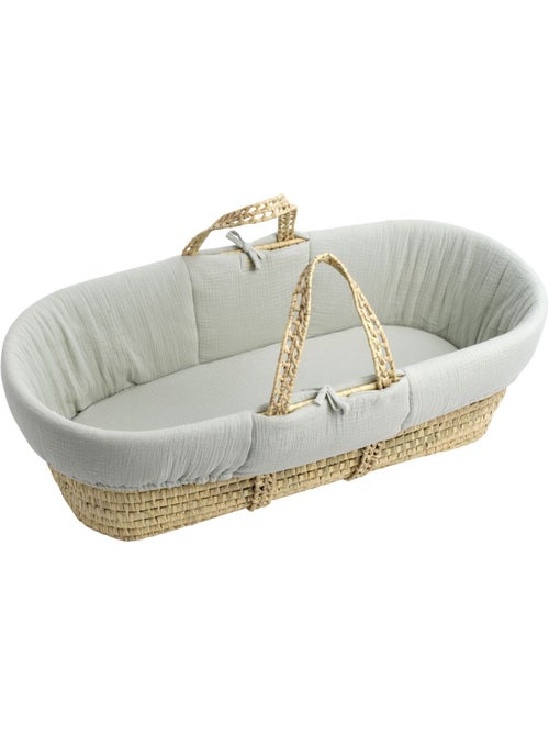 Couffin bébé en fibres naturelles et habillage tissu avec support en pin massif - SAUTHON - Kiabi