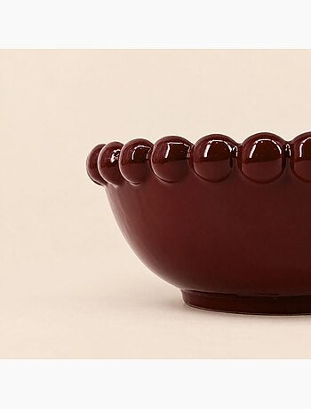 Coupe décorative en céramique à perles bordeaux 26cm
