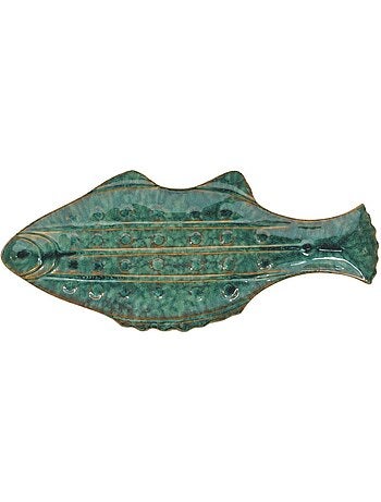 Coupe en forme de poisson émaillée verte 47cm