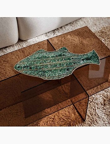 Coupe en forme de poisson émaillée verte 47cm
