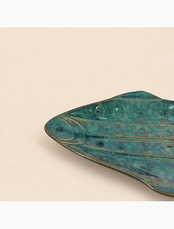 Coupe en forme de poisson émaillée verte 47cm