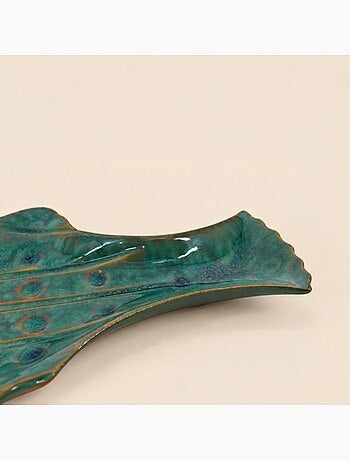 Coupe en forme de poisson émaillée verte 47cm