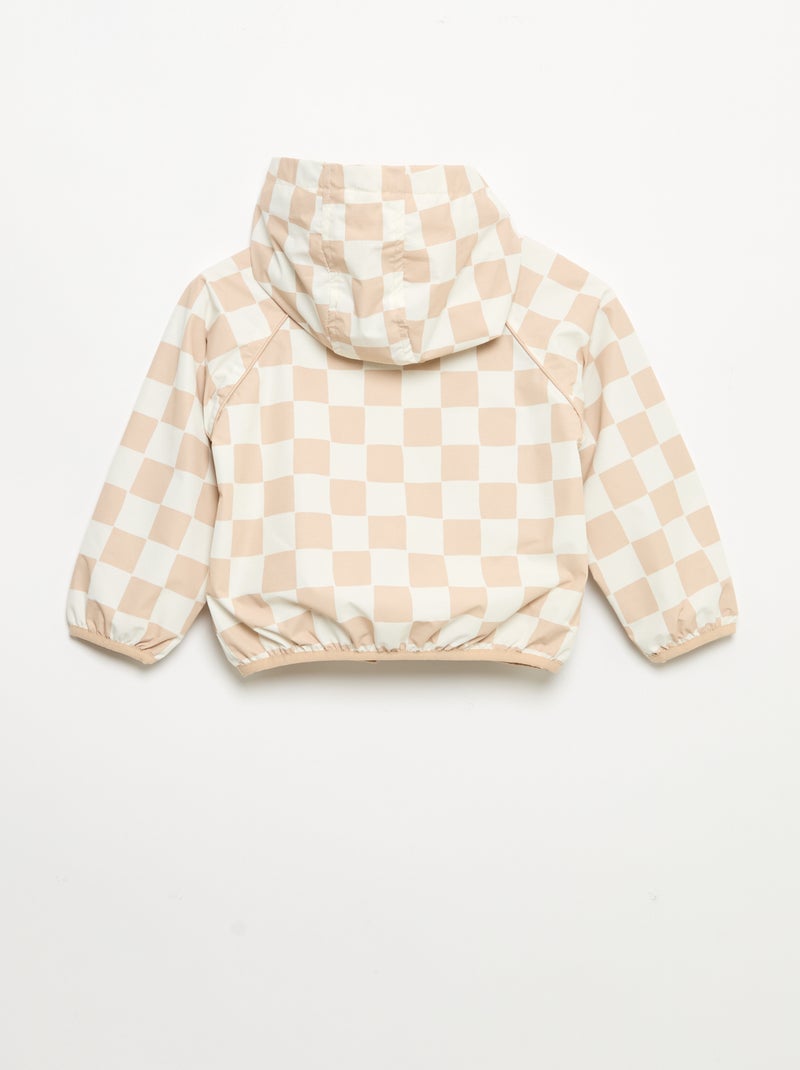 Coupe-vent à capuche et à carreaux Beige - Kiabi