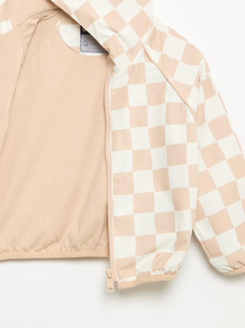 Coupe-vent à capuche et à carreaux Beige - Kiabi