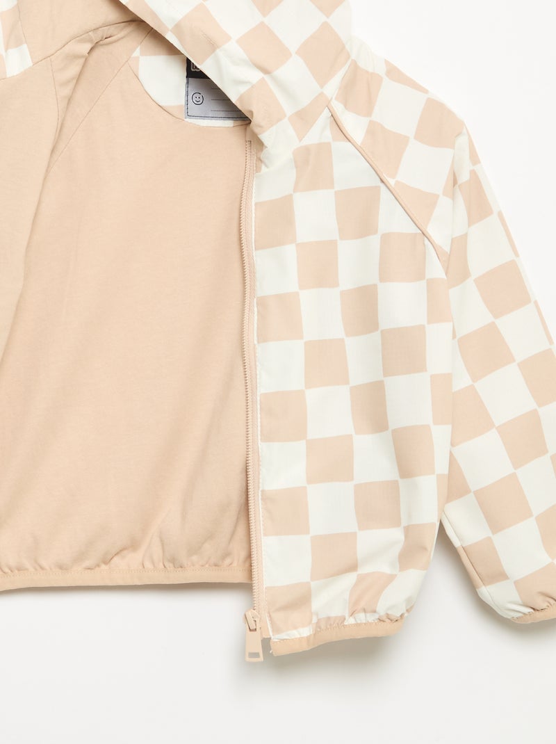 Coupe-vent à capuche et à carreaux Beige - Kiabi