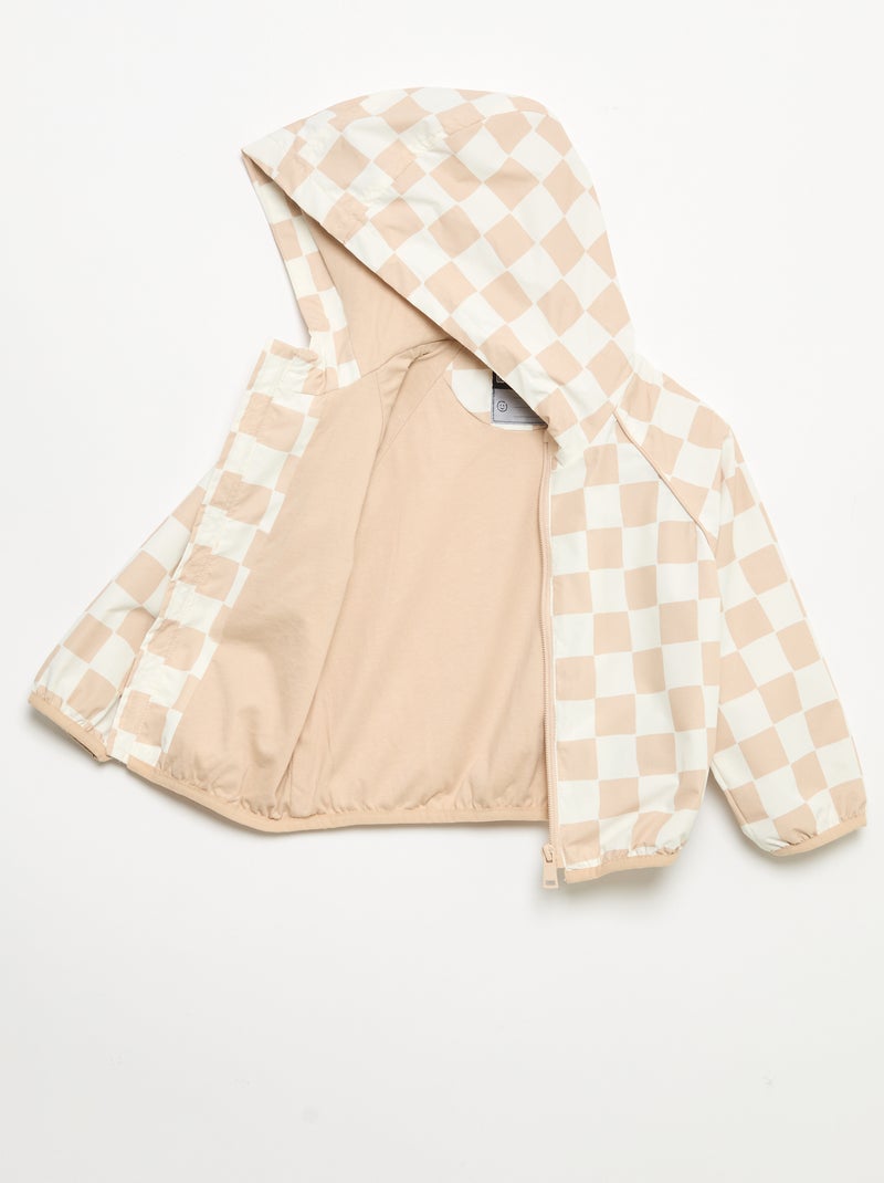 Coupe-vent à capuche et à carreaux Beige - Kiabi