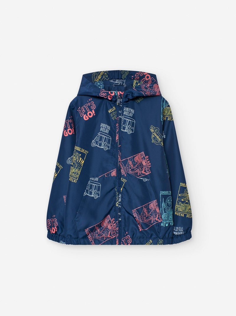Coupe-Vent avec Capuche et Motif Bleu foncé - Kiabi