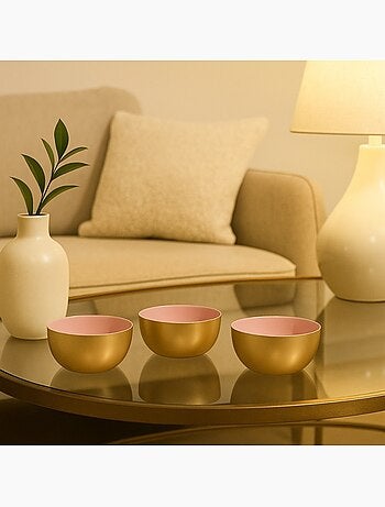 Coupelle ronde en métal doré, rose 10cm