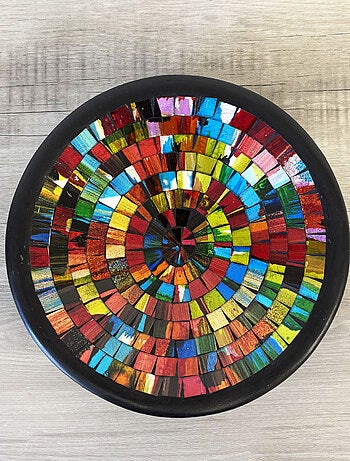 Coupelle vide-poche ronde artisanale rouge, bleu et jaune