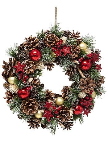 Couronne de Noël à suspendre avec houx et étoiles