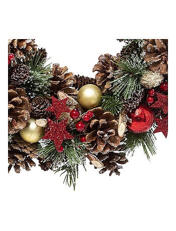Couronne de Noël à suspendre avec houx et étoiles