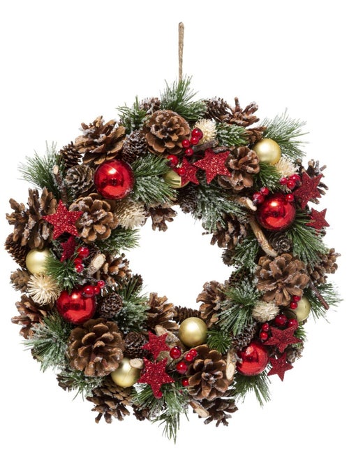 Couronne de Noël à suspendre avec houx et étoiles - Kiabi